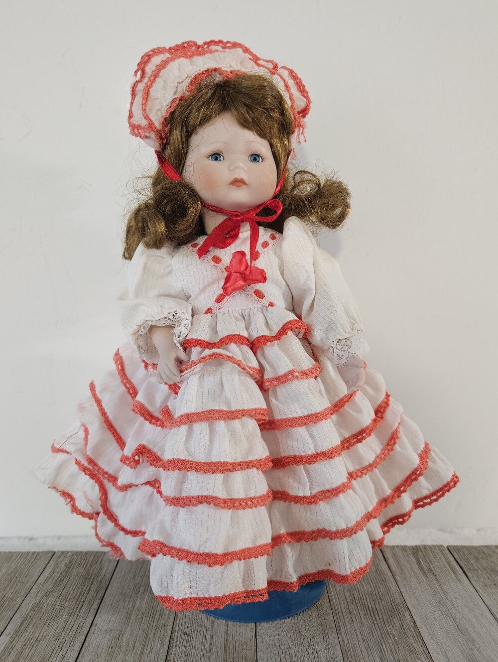 MYD Inc. Marian Yu Designs 13" Porcelain Caucasian Doll with White Dress with Re